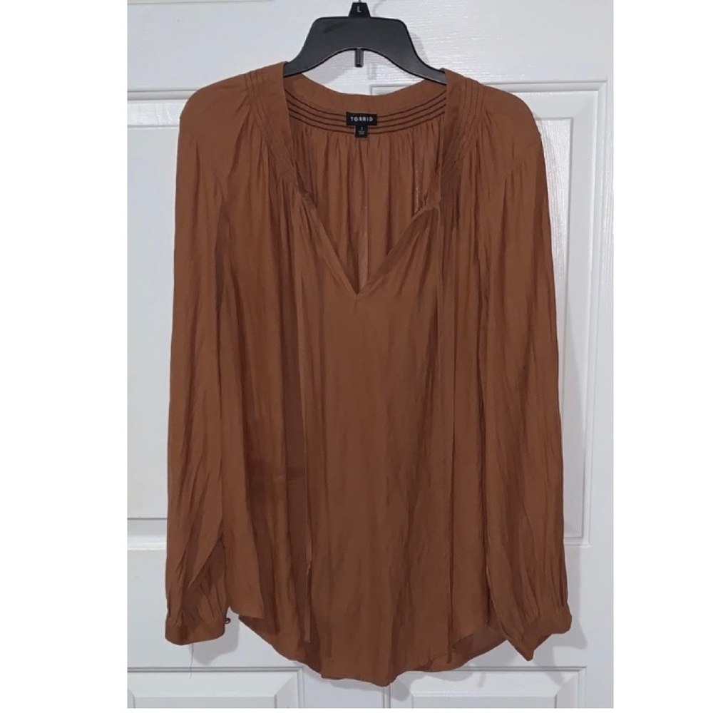 🎄🧑🎄 Torrid Plus Size Blouse Boho Peasant Top Brown Flowy Lightweight 3 3X